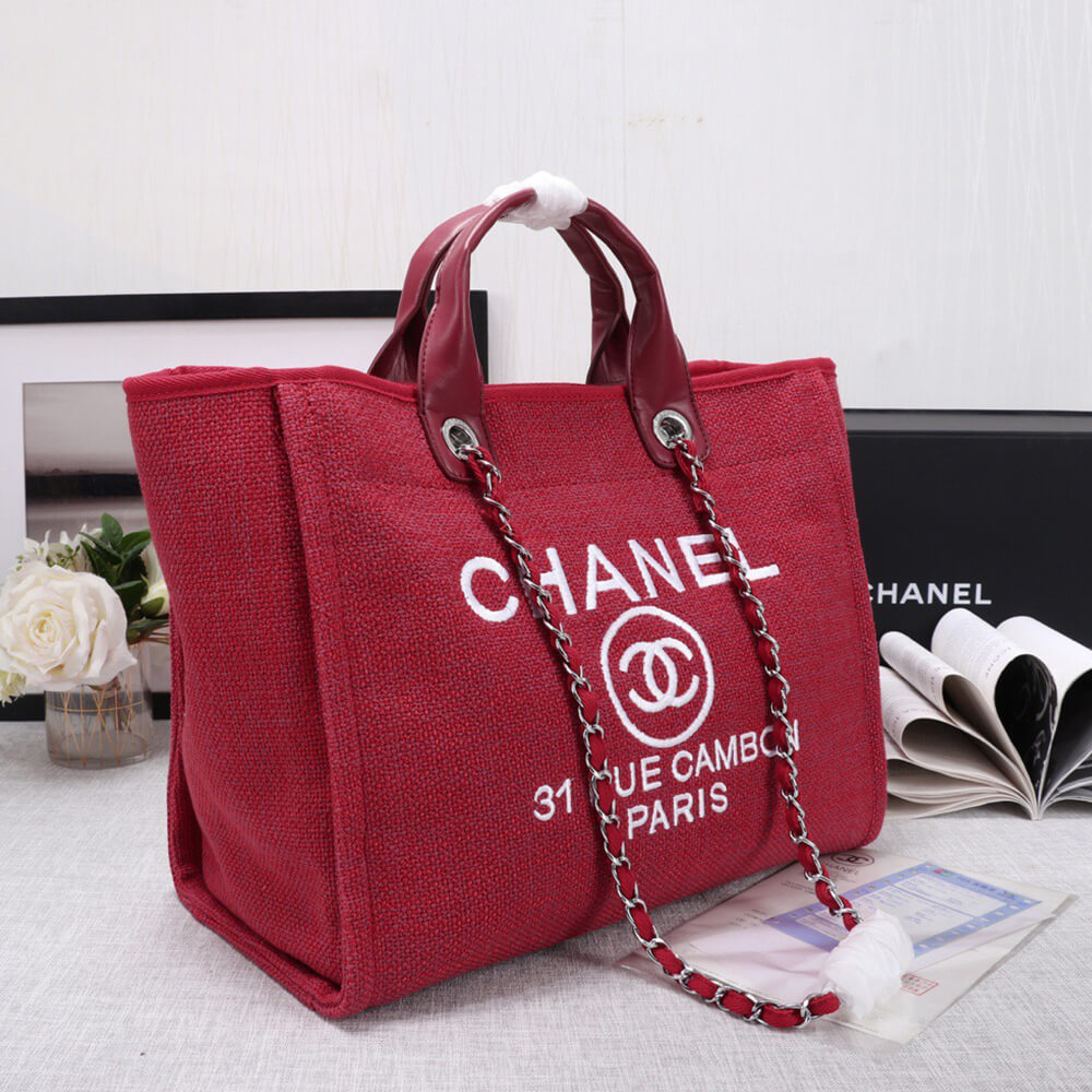 Ch*el woven straw raffia striped medium deauville tote